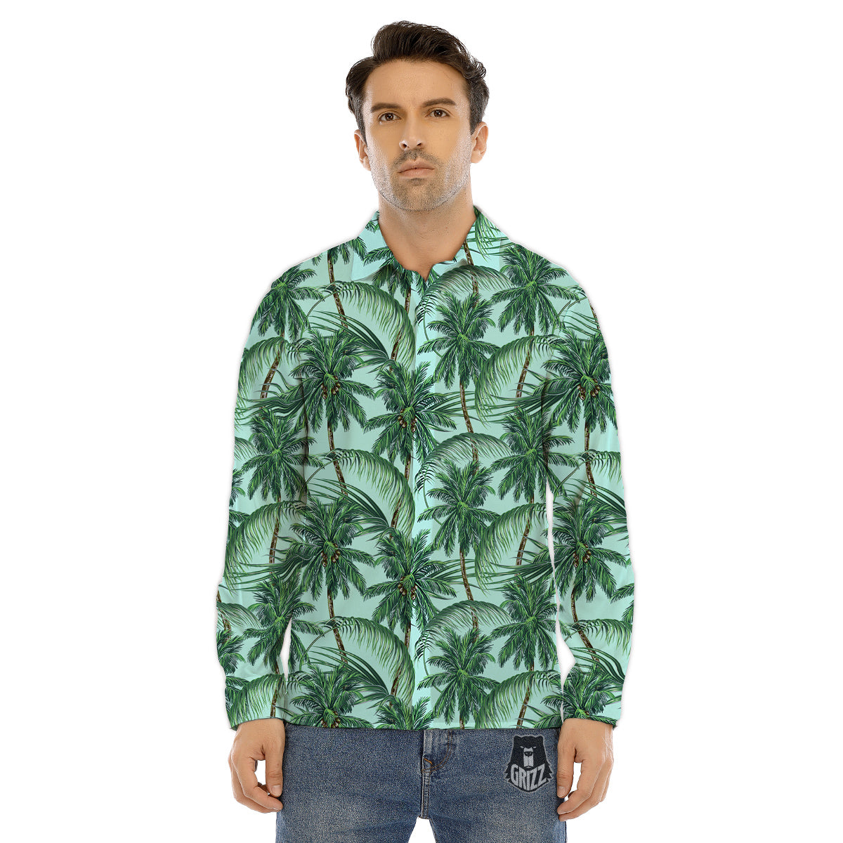 Coconut Leaf Print Men's Dress Shirts-grizzshop