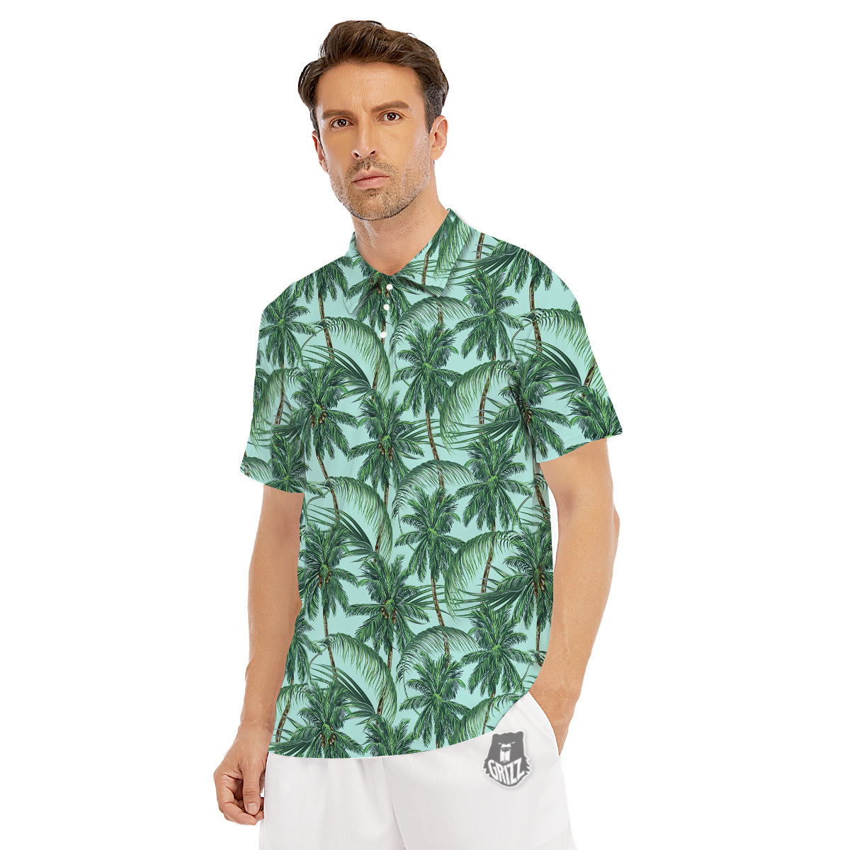 Coconut Leaf Print Men's Golf Shirts-grizzshop