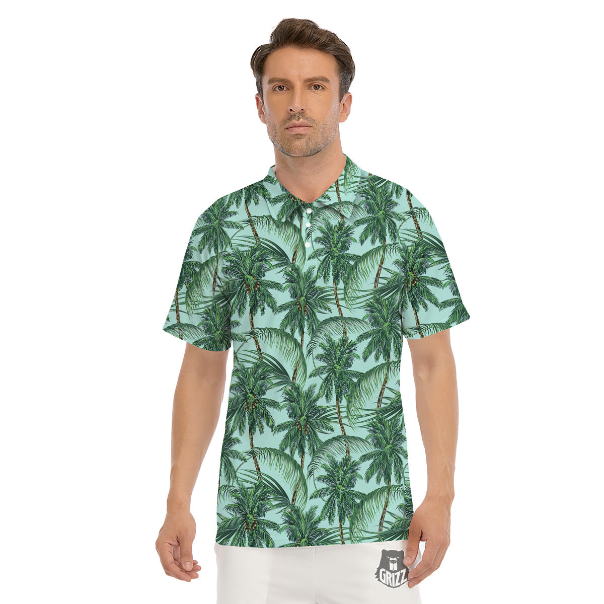 Coconut Leaf Print Men's Golf Shirts-grizzshop
