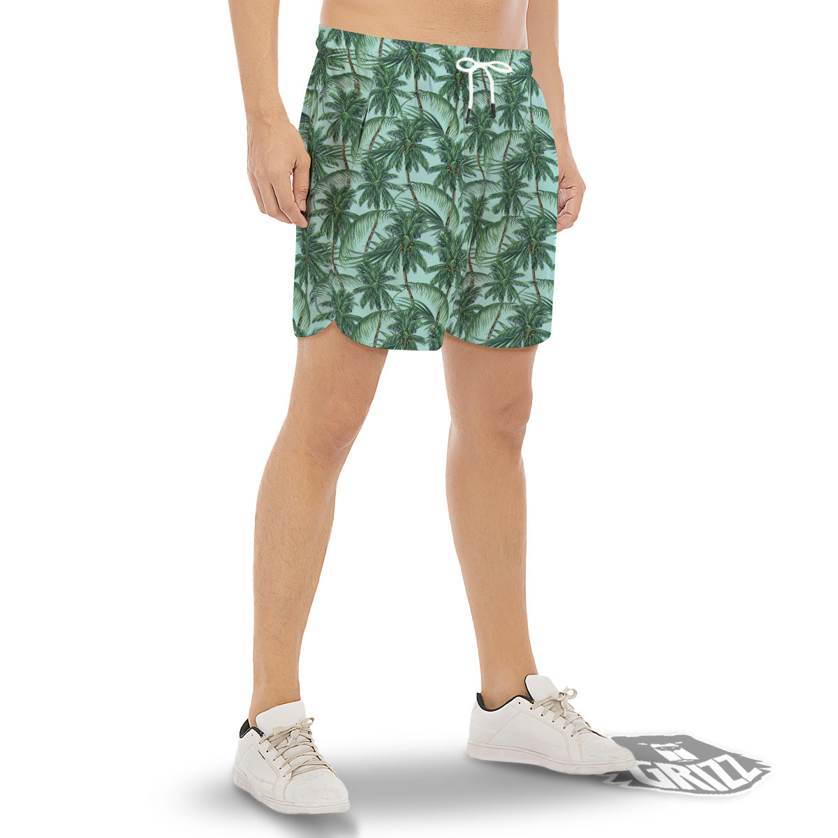 Coconut Leaf Print Men's Gym Shorts-grizzshop