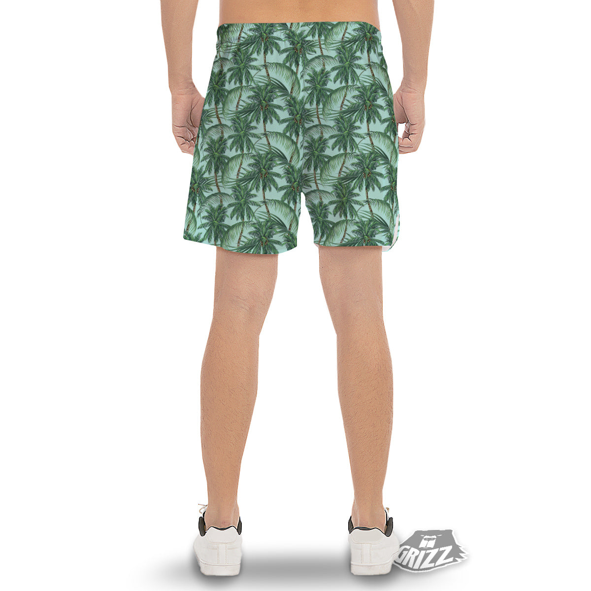 Coconut Leaf Print Men's Gym Shorts-grizzshop
