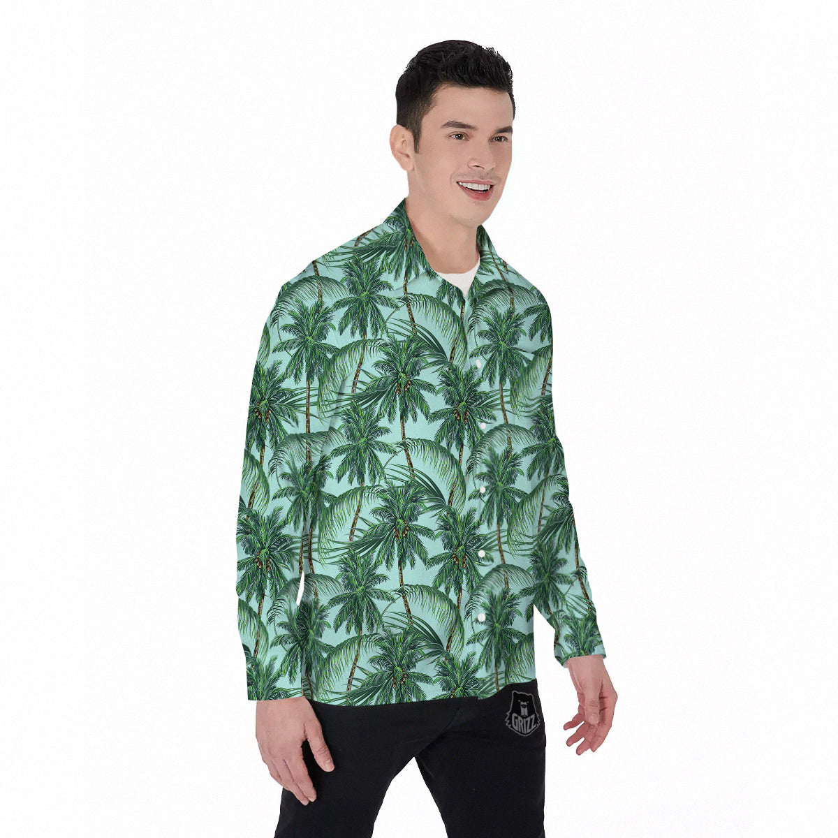 Coconut Leaf Print Men's Long Sleeve Shirts-grizzshop