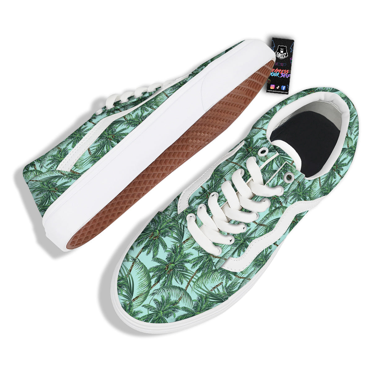Coconut Leaf Print Skate Shoes-grizzshop