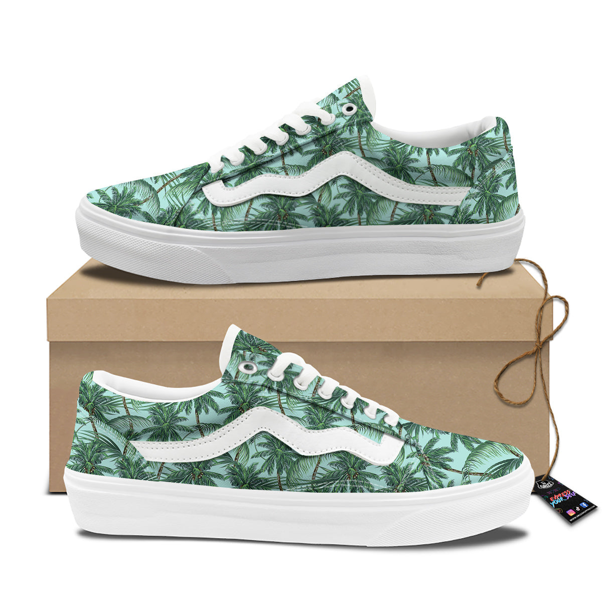 Coconut Leaf Print Skate Shoes-grizzshop