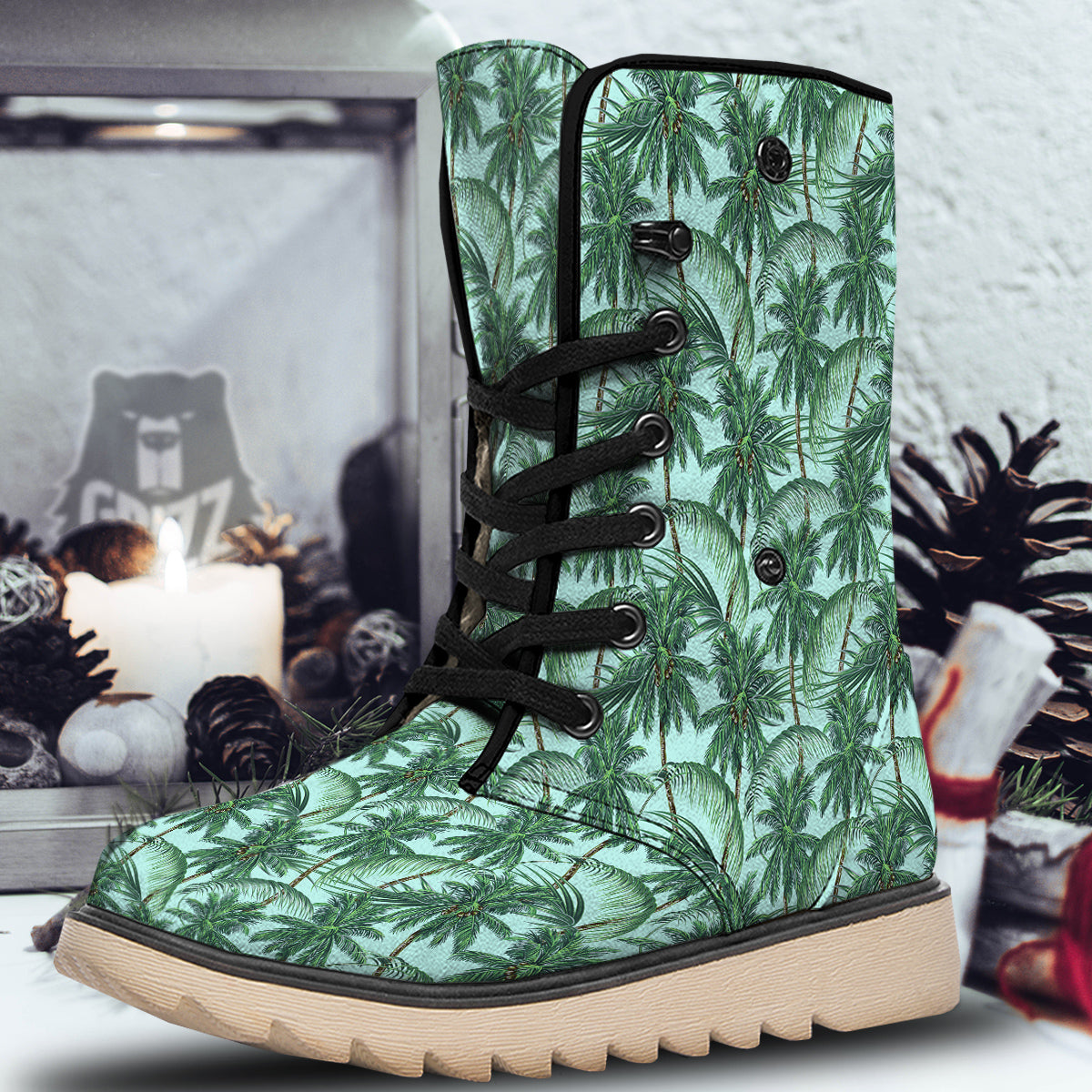 Coconut Leaf Print Snow Boots-grizzshop