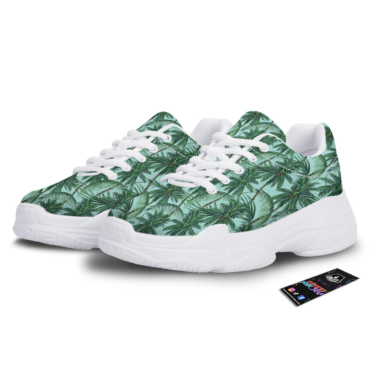 Coconut Leaf Print White Chunky Shoes-grizzshop