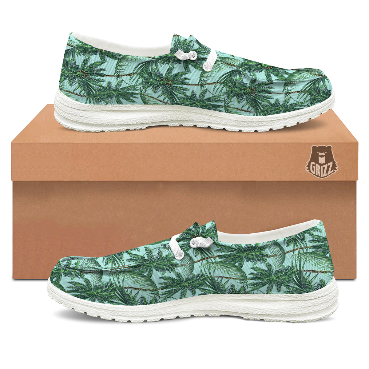 Coconut Leaf Print White Loafers-grizzshop