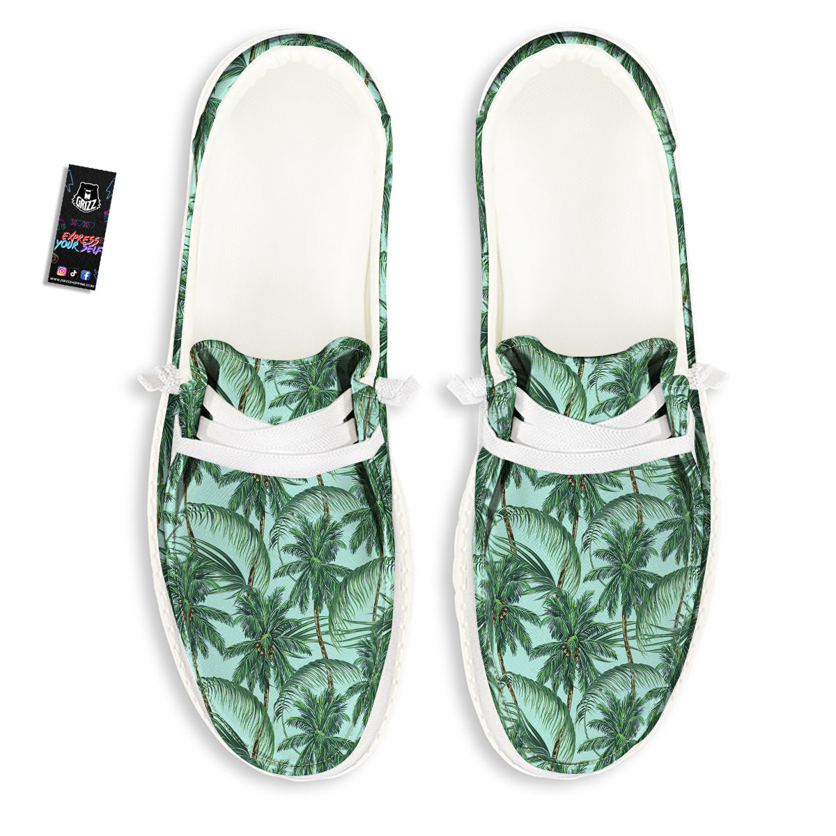 Coconut Leaf Print White Loafers-grizzshop