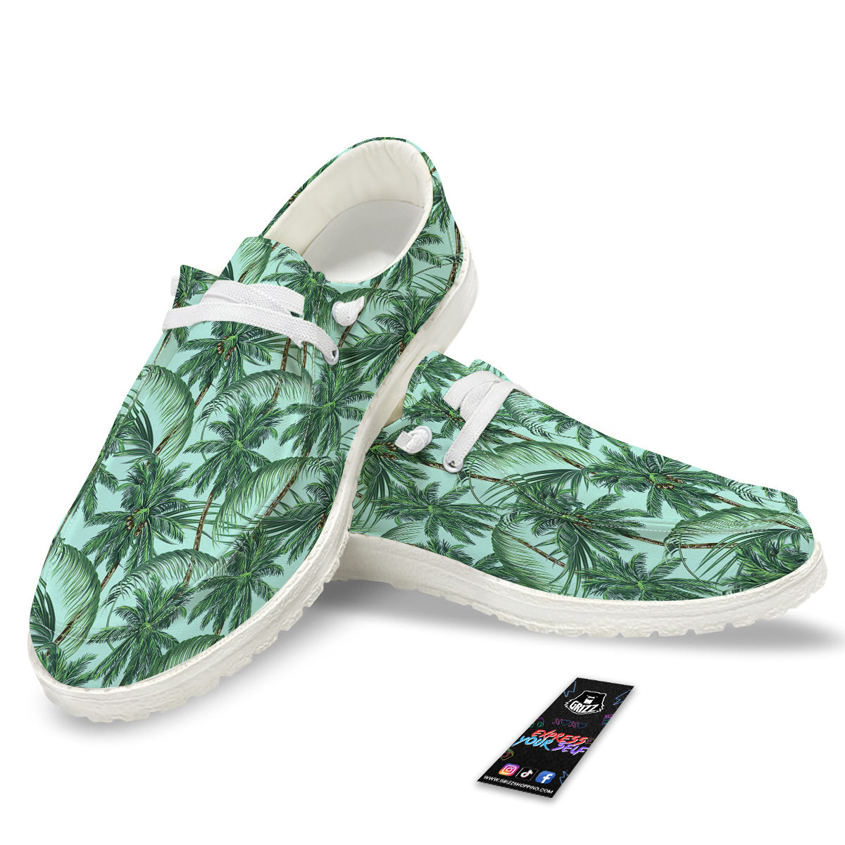 Coconut Leaf Print White Loafers-grizzshop