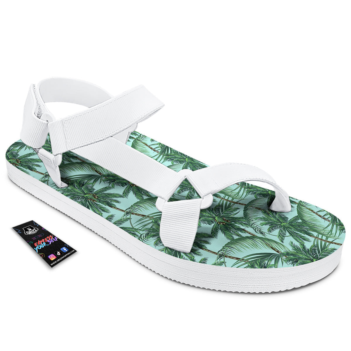 Coconut Leaf Print White Open Toe Sandals-grizzshop