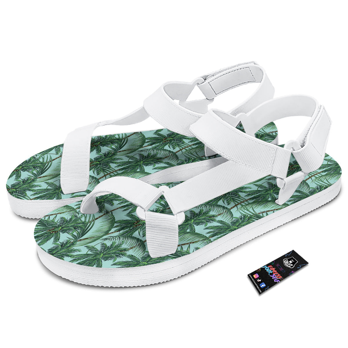 Coconut Leaf Print White Open Toe Sandals-grizzshop