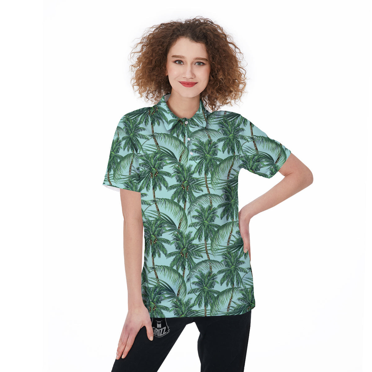 Coconut Leaf Print Women's Golf Shirts-grizzshop