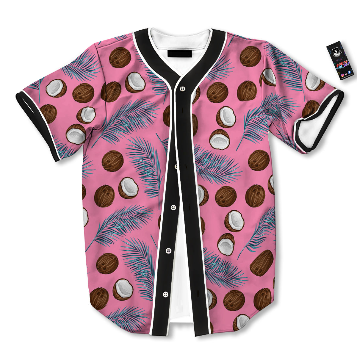 Coconut Pink And Palm Leaf Print Pattern Baseball Jersey-grizzshop