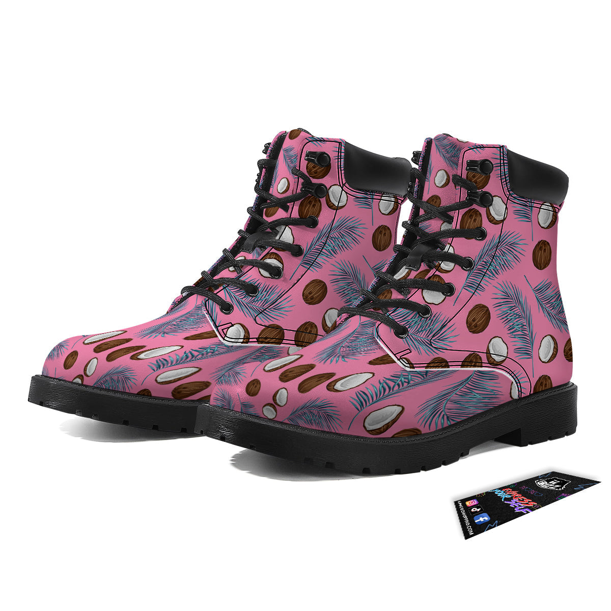 Coconut Pink And Palm Leaf Print Pattern Boots-grizzshop
