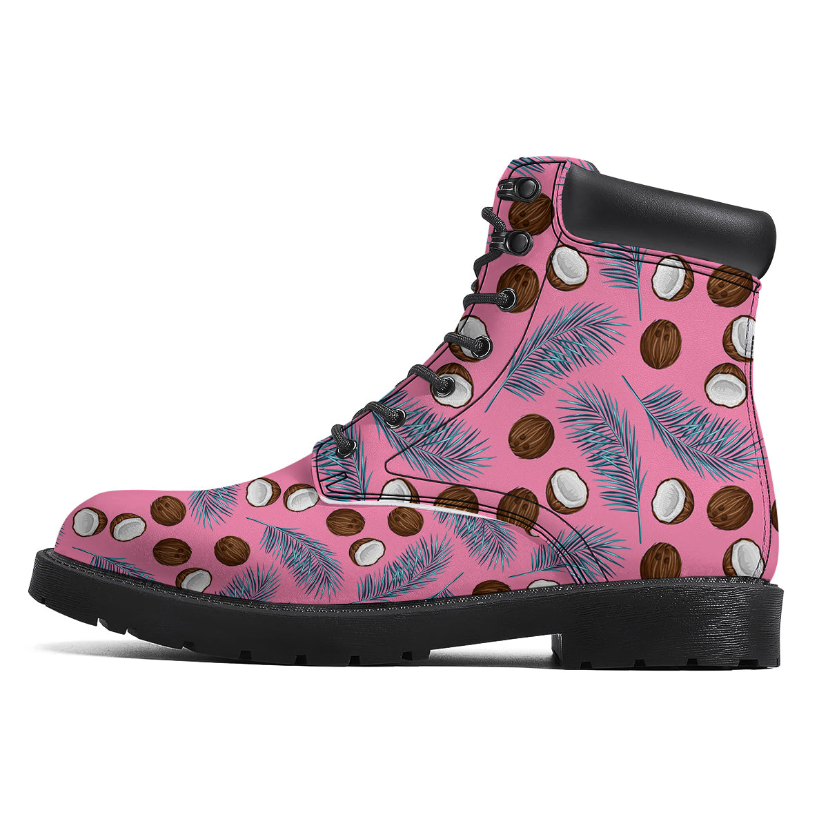 Coconut Pink And Palm Leaf Print Pattern Boots-grizzshop