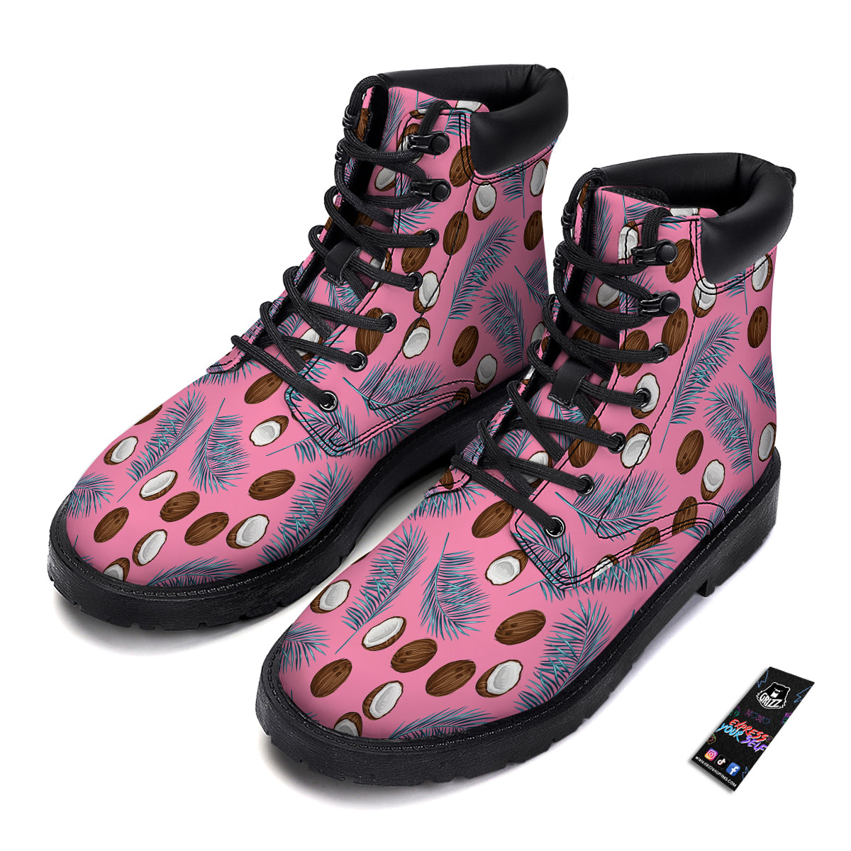 Coconut Pink And Palm Leaf Print Pattern Boots-grizzshop