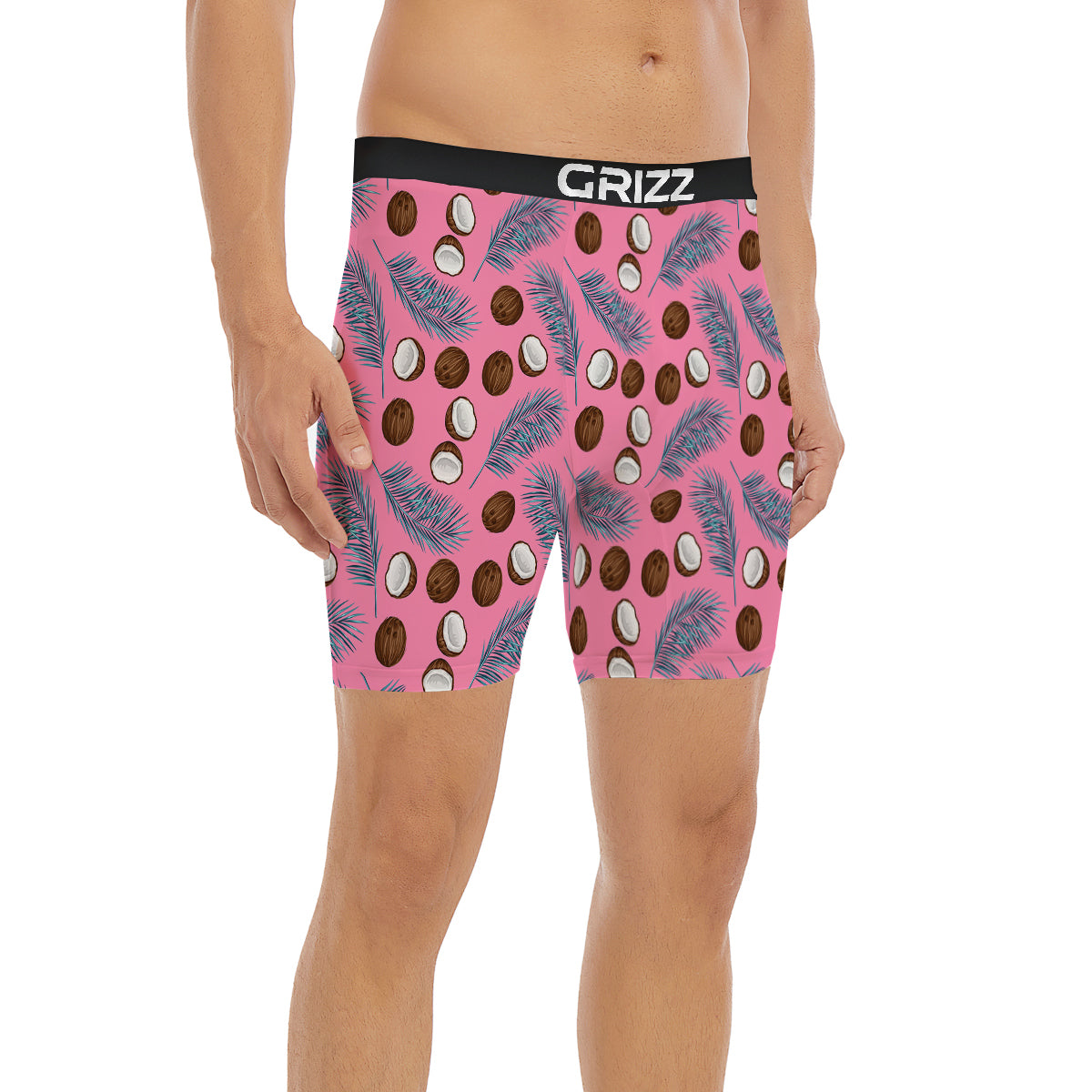 Coconut Pink And Palm Leaf Print Pattern Boxer Briefs-grizzshop