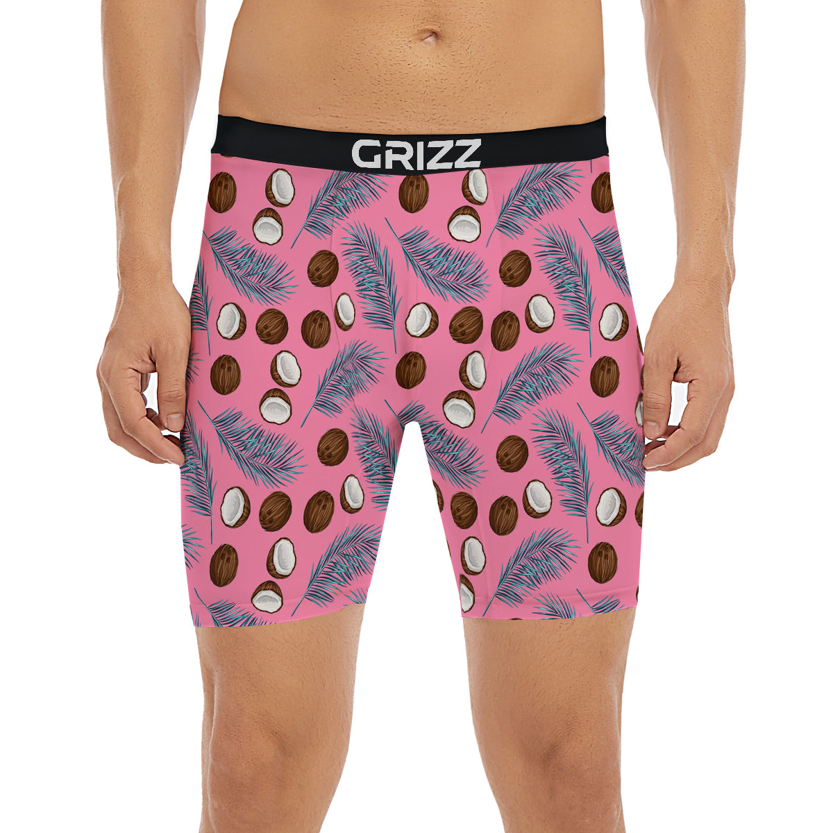 Coconut Pink And Palm Leaf Print Pattern Boxer Briefs-grizzshop