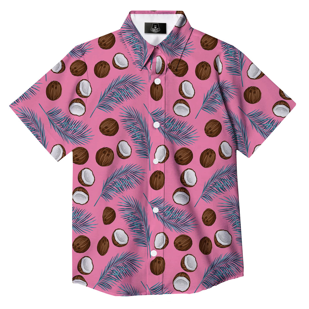 Coconut Pink And Palm Leaf Print Pattern Button Up Shirt-grizzshop