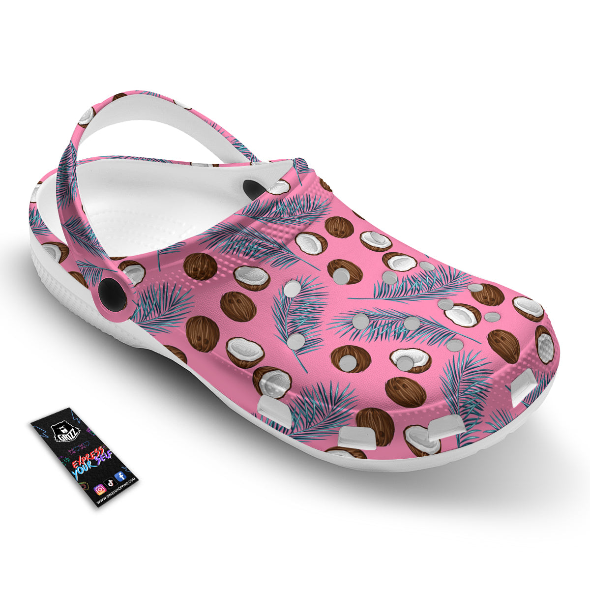 Coconut Pink And Palm Leaf Print Pattern Clog-grizzshop