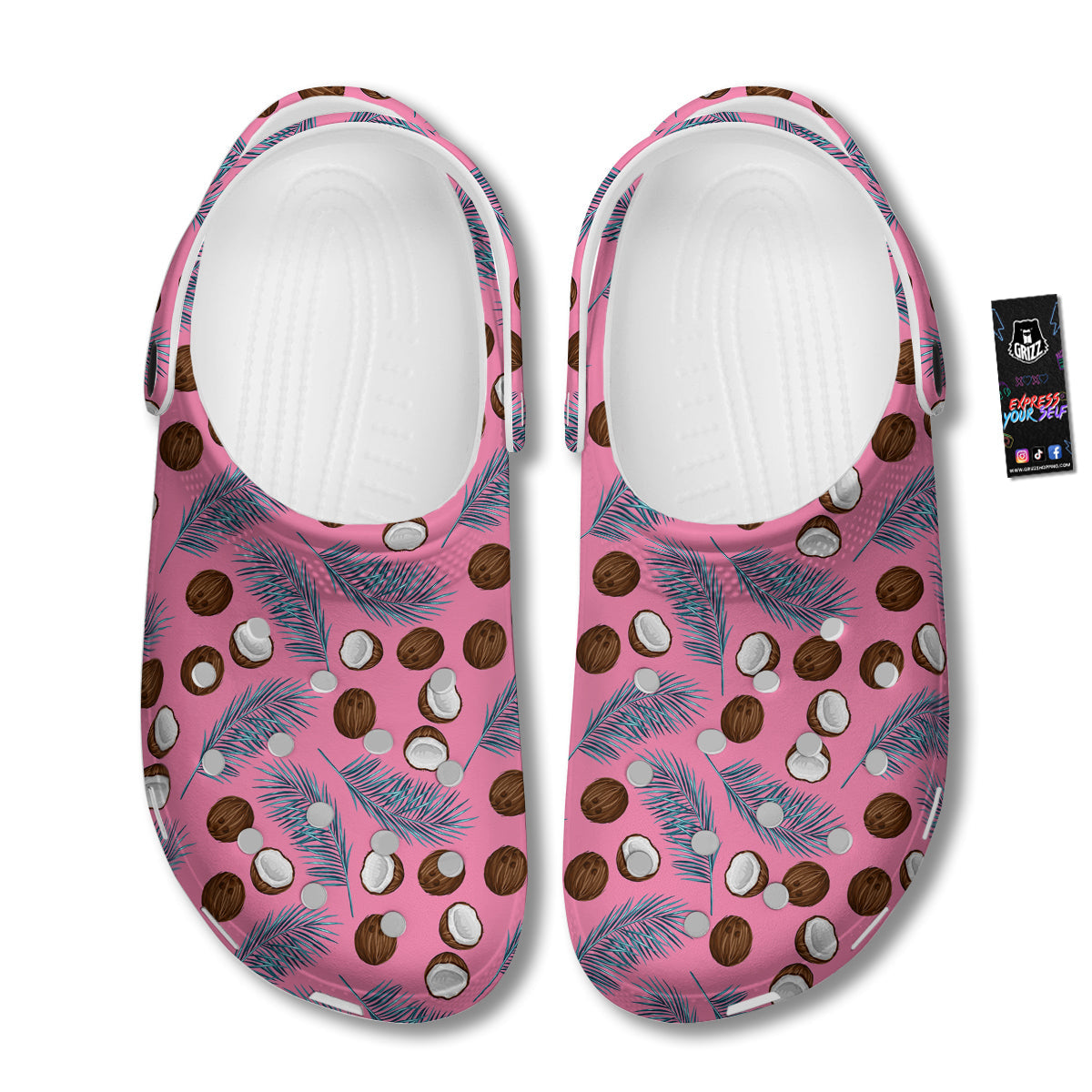 Coconut Pink And Palm Leaf Print Pattern Clog-grizzshop