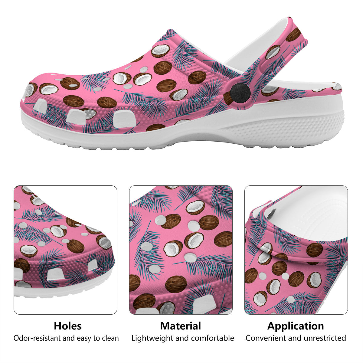 Coconut Pink And Palm Leaf Print Pattern Clog-grizzshop