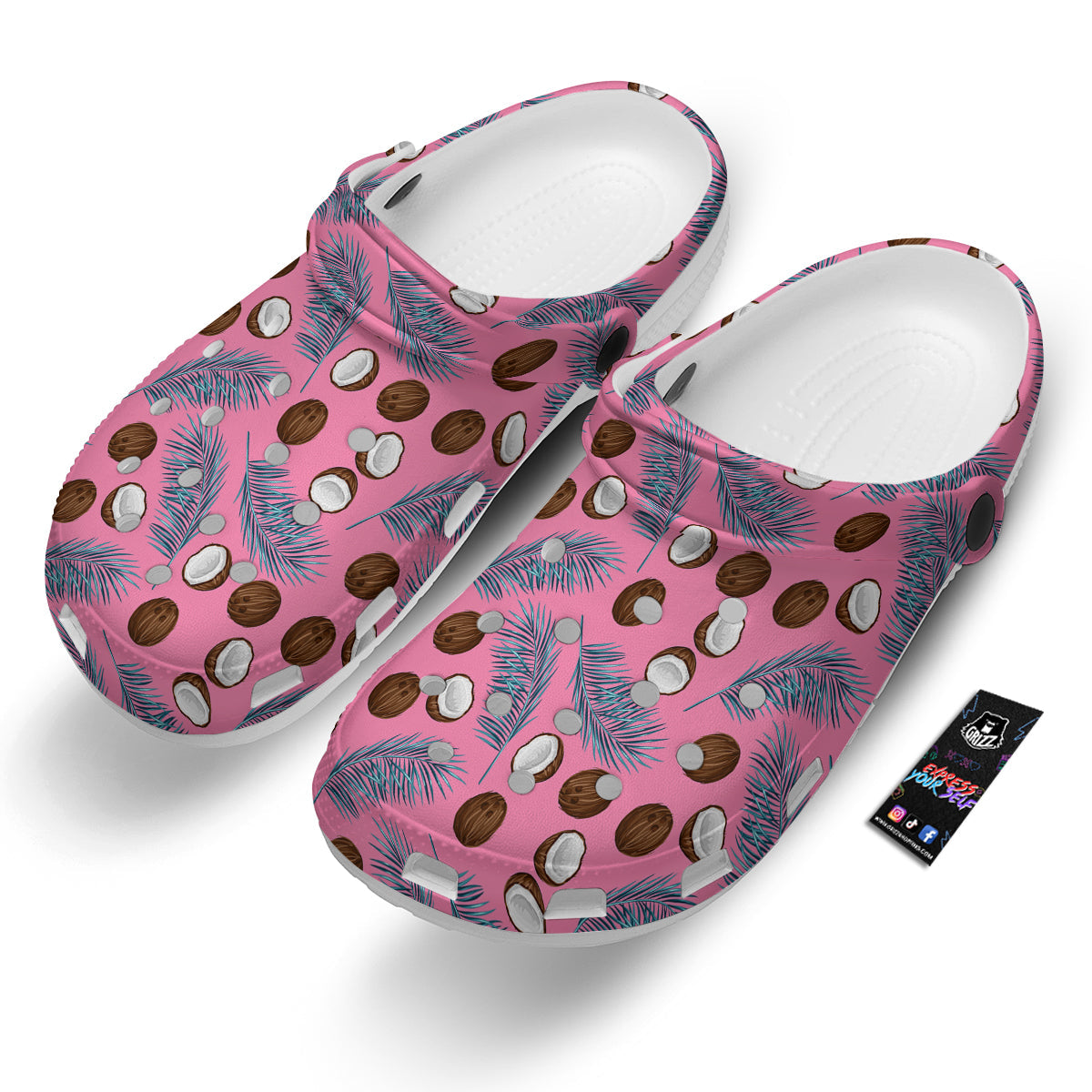 Coconut Pink And Palm Leaf Print Pattern Clog-grizzshop