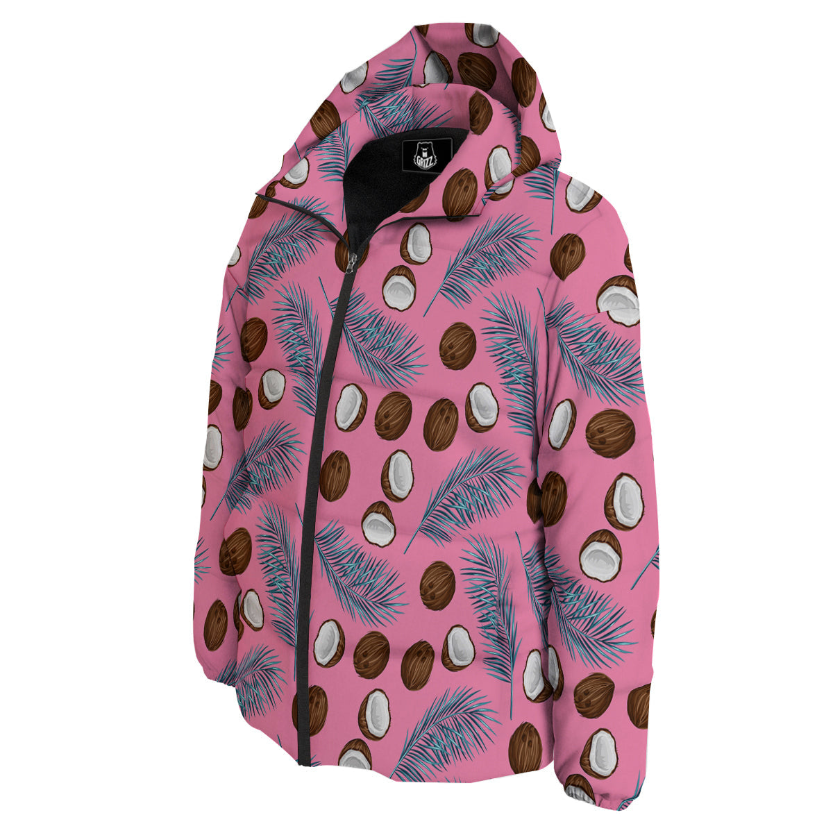 Coconut Pink And Palm Leaf Print Pattern Down Jacket-grizzshop