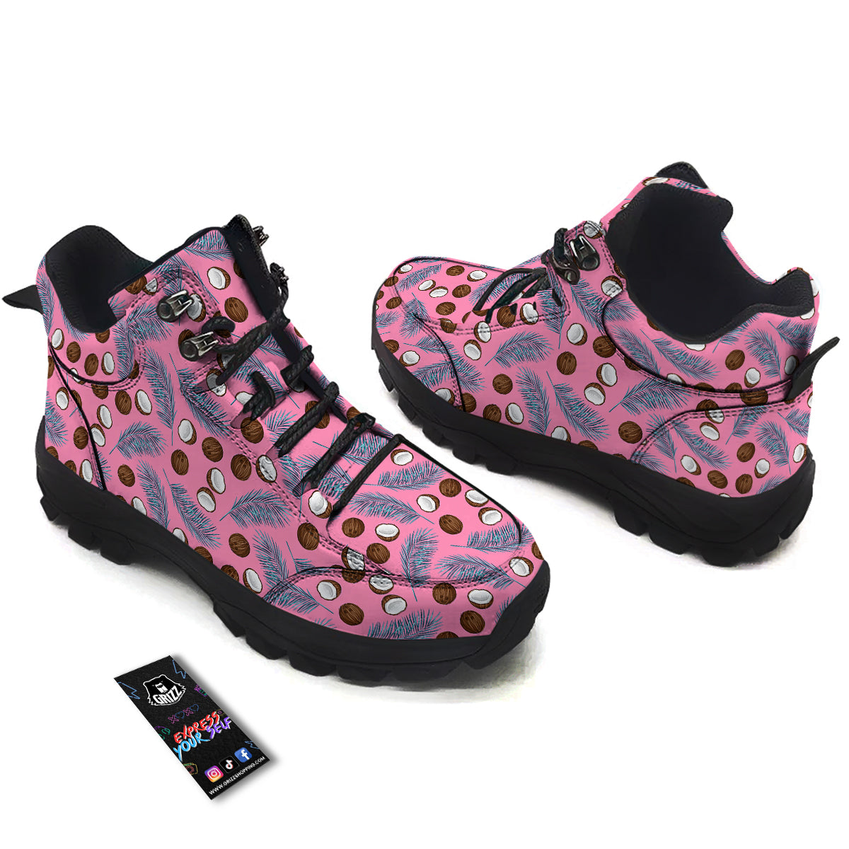 Coconut Pink And Palm Leaf Print Pattern Hiking Shoes-grizzshop