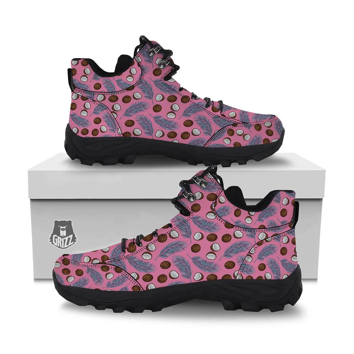 Coconut Pink And Palm Leaf Print Pattern Hiking Shoes-grizzshop