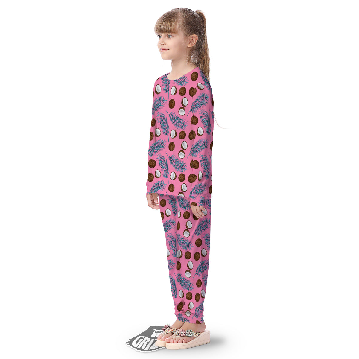 Coconut Pink And Palm Leaf Print Pattern Kid's Pajamas-grizzshop