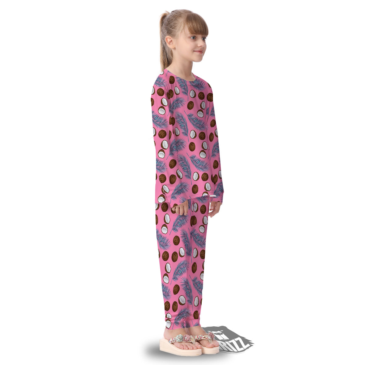 Coconut Pink And Palm Leaf Print Pattern Kid's Pajamas-grizzshop
