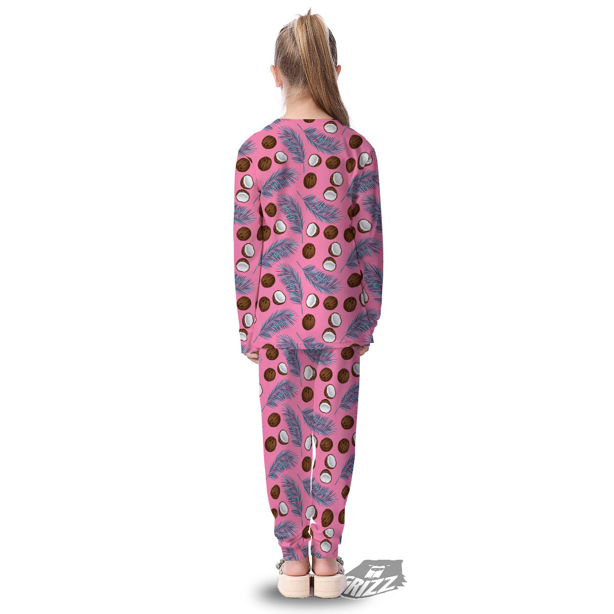 Coconut Pink And Palm Leaf Print Pattern Kid's Pajamas-grizzshop