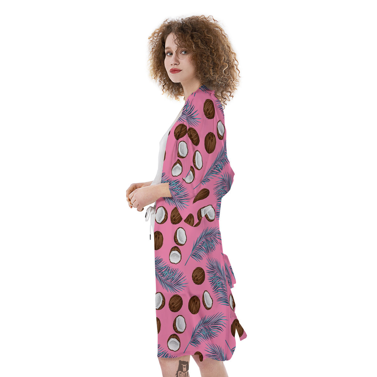 Coconut Pink And Palm Leaf Print Pattern Kimono-grizzshop
