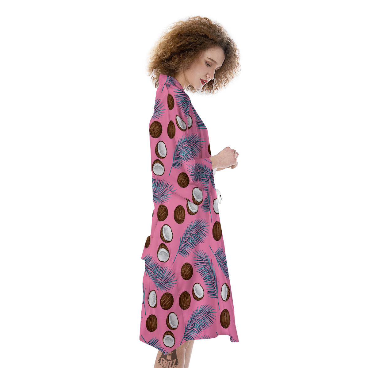 Coconut Pink And Palm Leaf Print Pattern Kimono-grizzshop