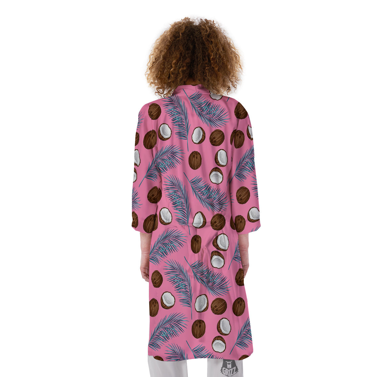 Coconut Pink And Palm Leaf Print Pattern Kimono-grizzshop