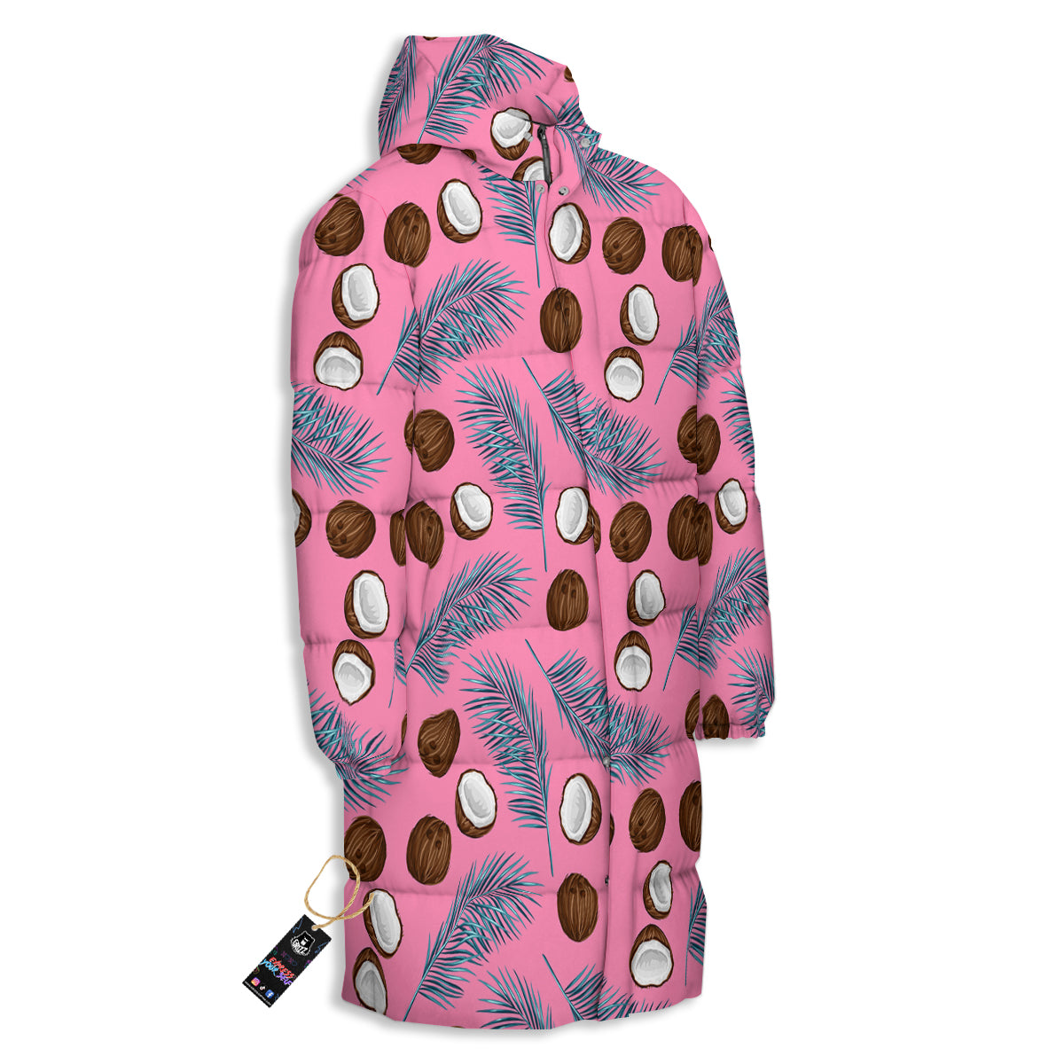 Coconut Pink And Palm Leaf Print Pattern Long Down Jacket-grizzshop