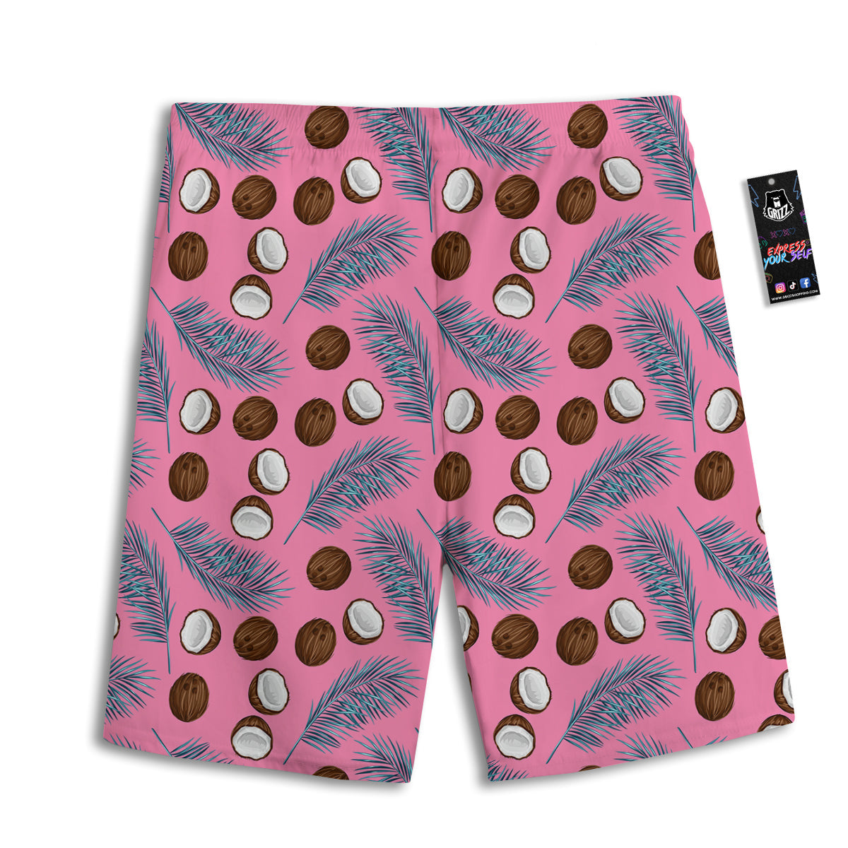 Coconut Pink And Palm Leaf Print Pattern Men's Athletic Shorts