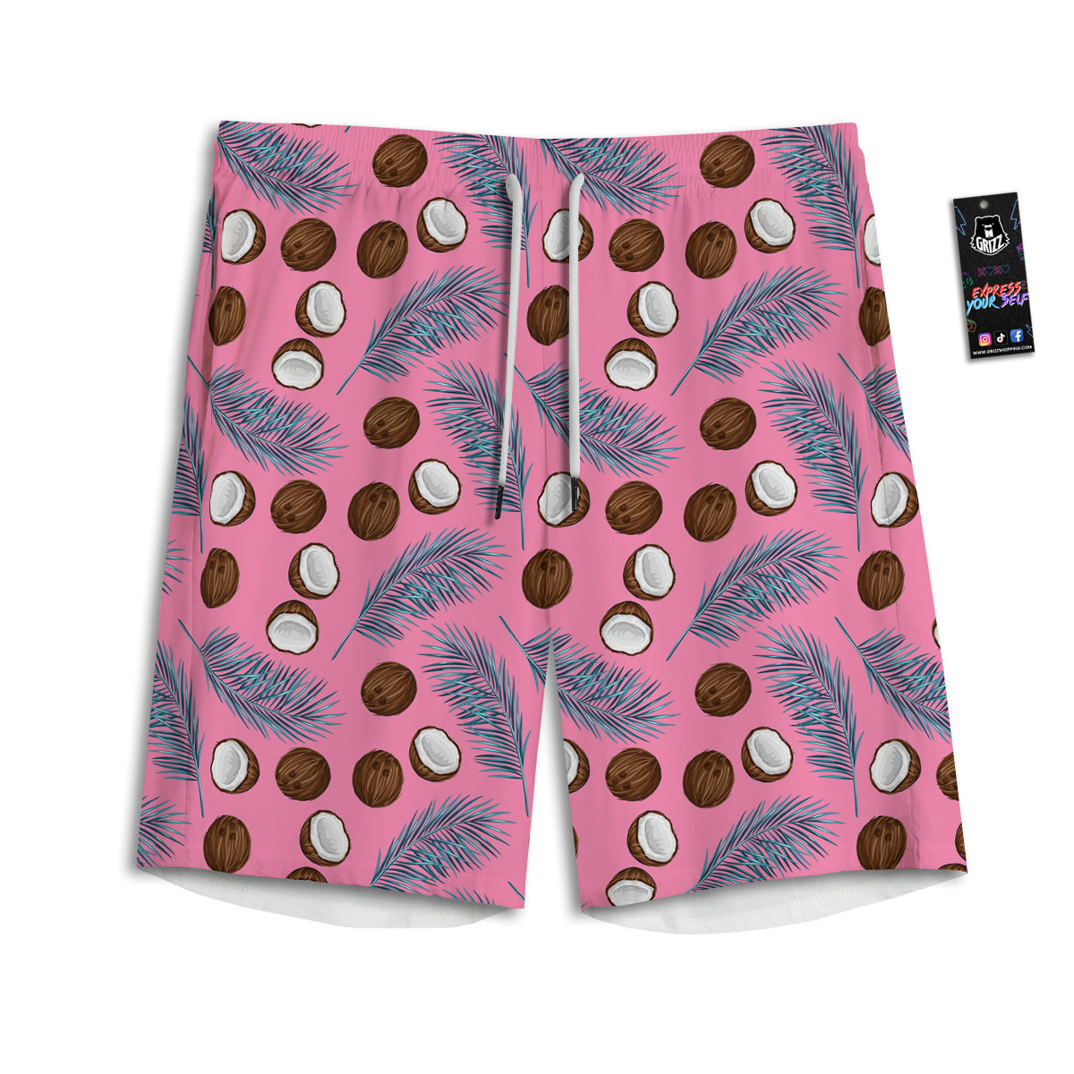 Coconut Pink And Palm Leaf Print Pattern Men's Athletic Shorts