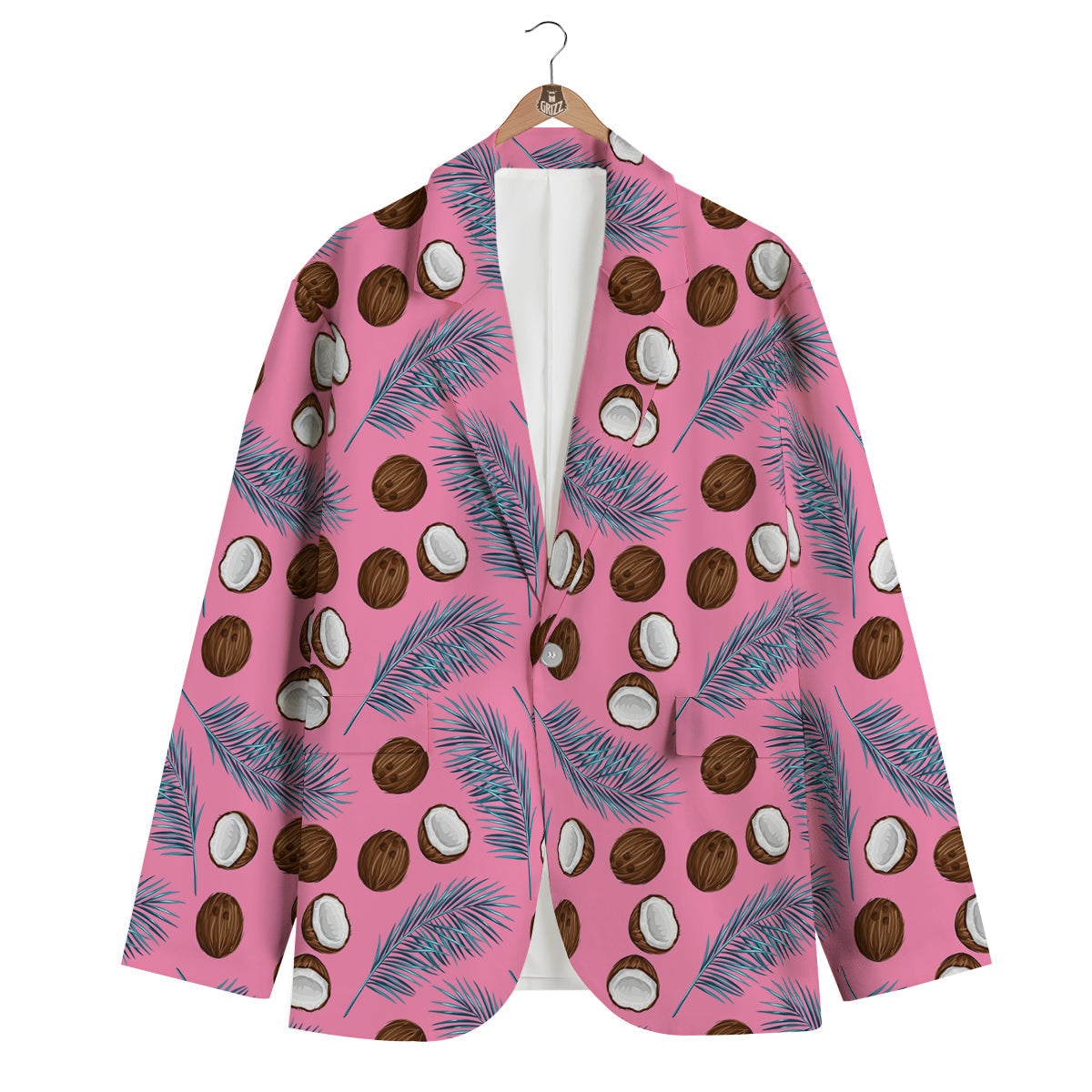Coconut Pink And Palm Leaf Print Pattern Men's Blazer-grizzshop
