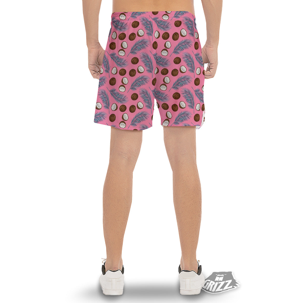 Coconut Pink And Palm Leaf Print Pattern Men's Gym Shorts-grizzshop