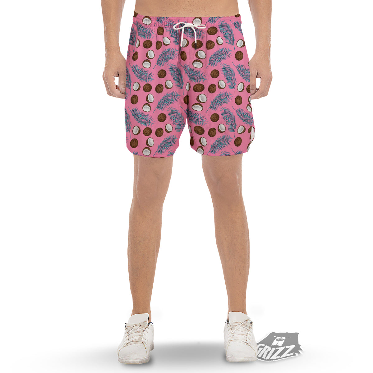 Coconut Pink And Palm Leaf Print Pattern Men's Gym Shorts-grizzshop