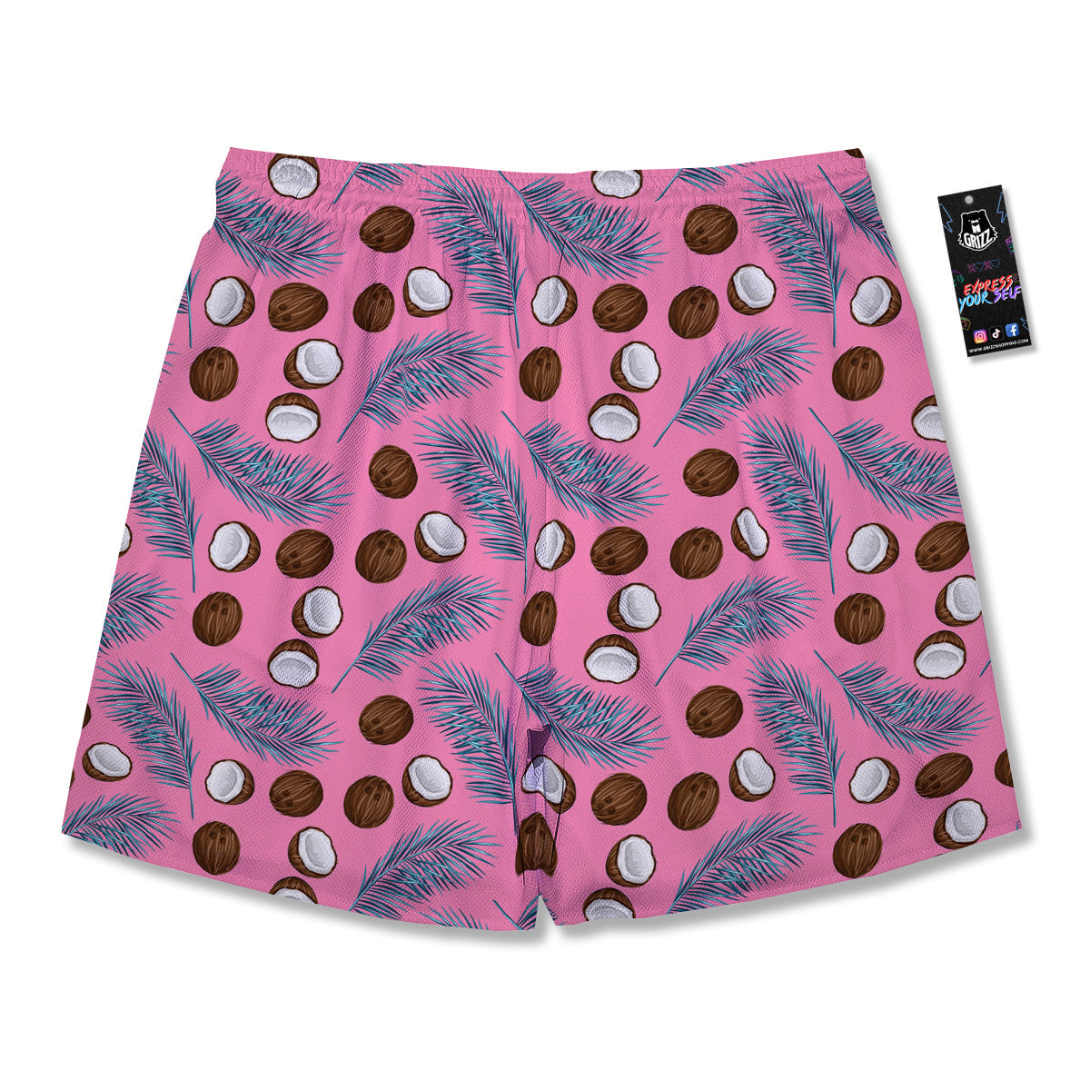 Coconut Pink And Palm Leaf Print Pattern Men's Running Shorts-grizzshop