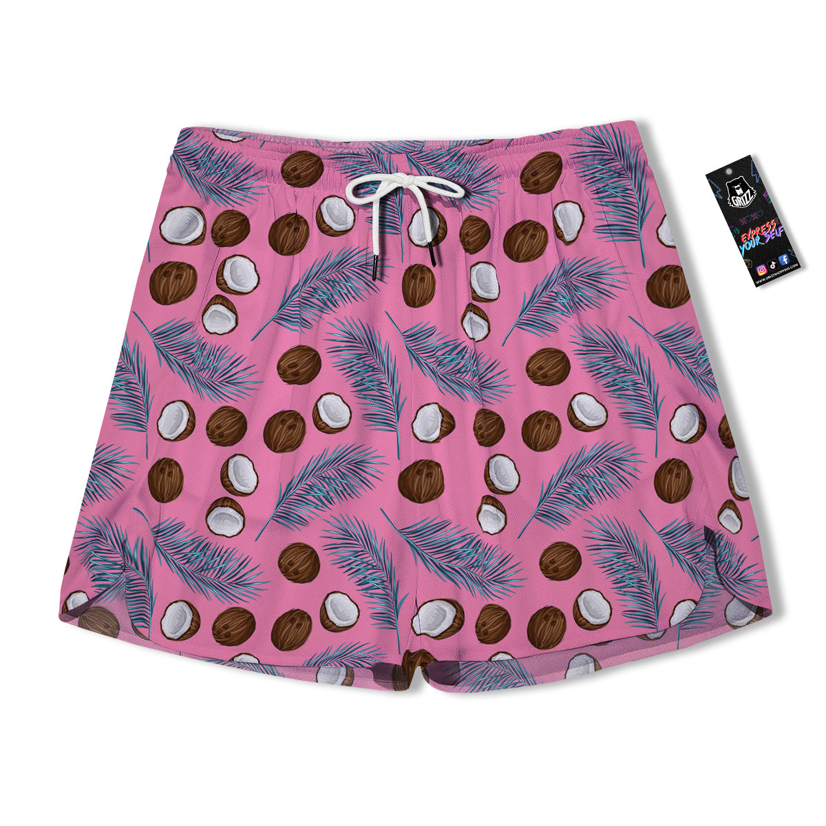 Coconut Pink And Palm Leaf Print Pattern Men's Running Shorts-grizzshop