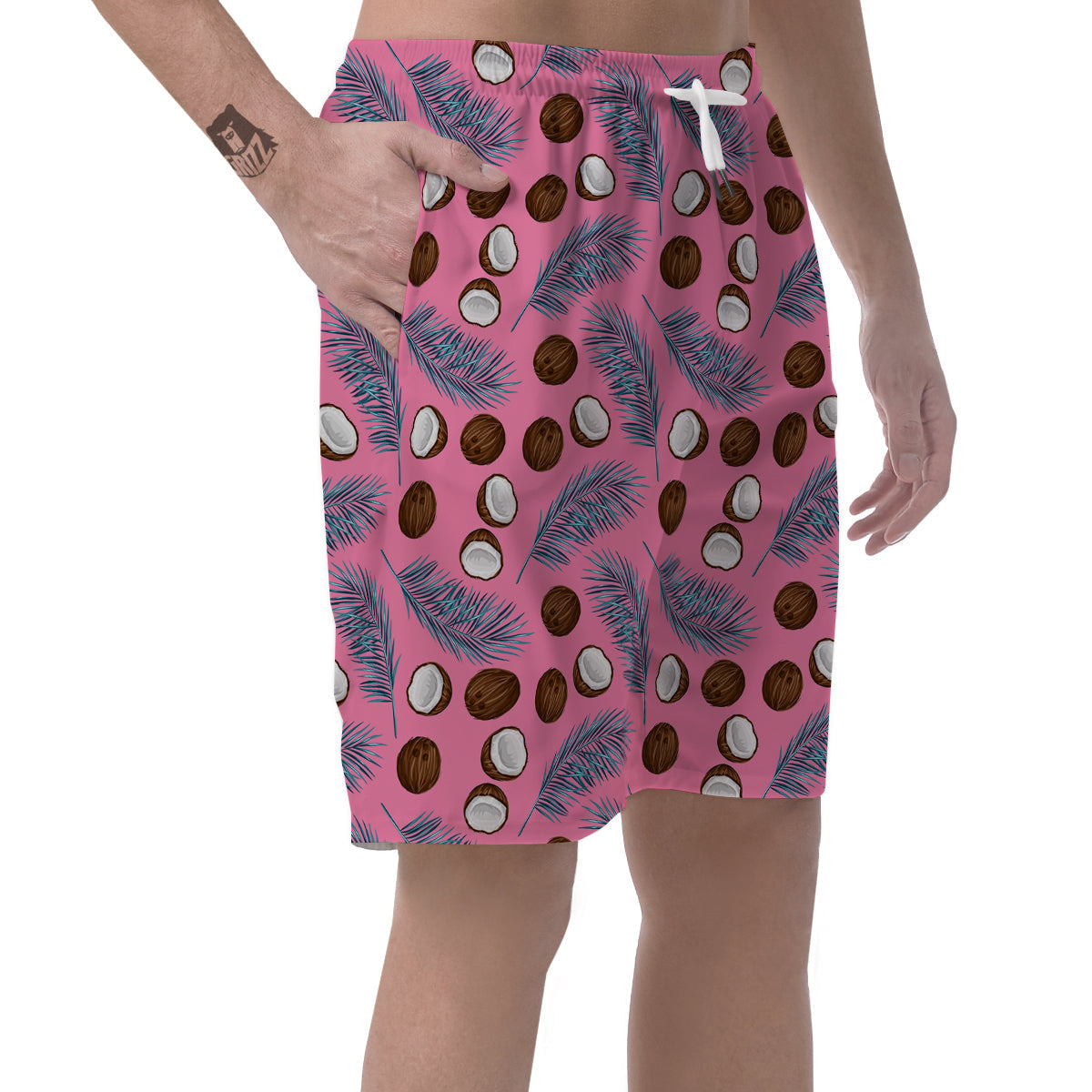 Coconut Pink And Palm Leaf Print Pattern Men's Shorts-grizzshop