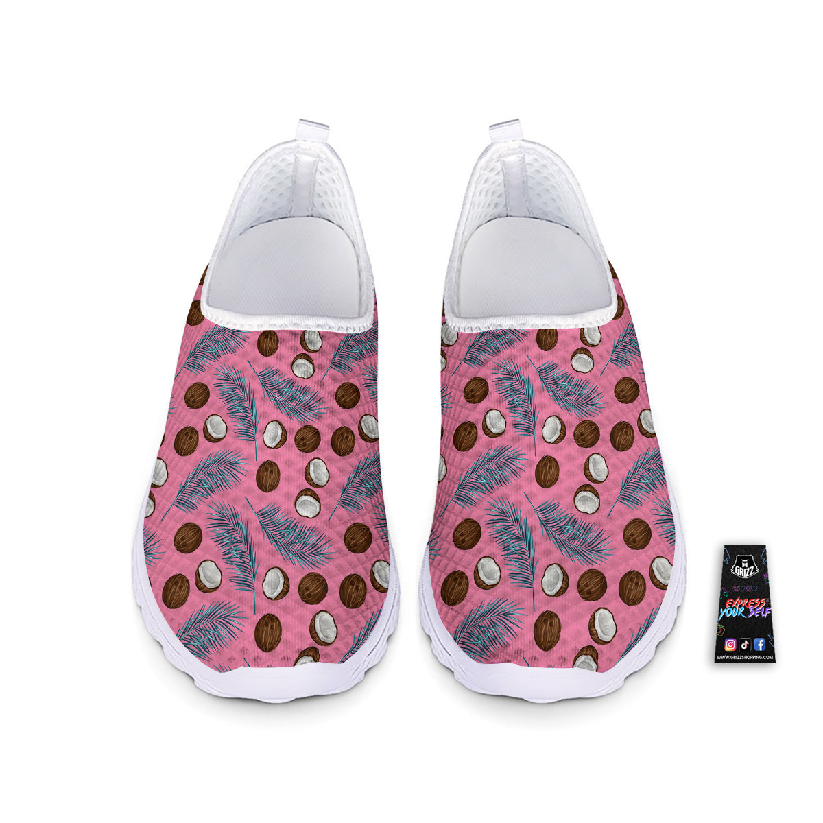 Coconut Pink And Palm Leaf Print Pattern Nurse Shoes-grizzshop