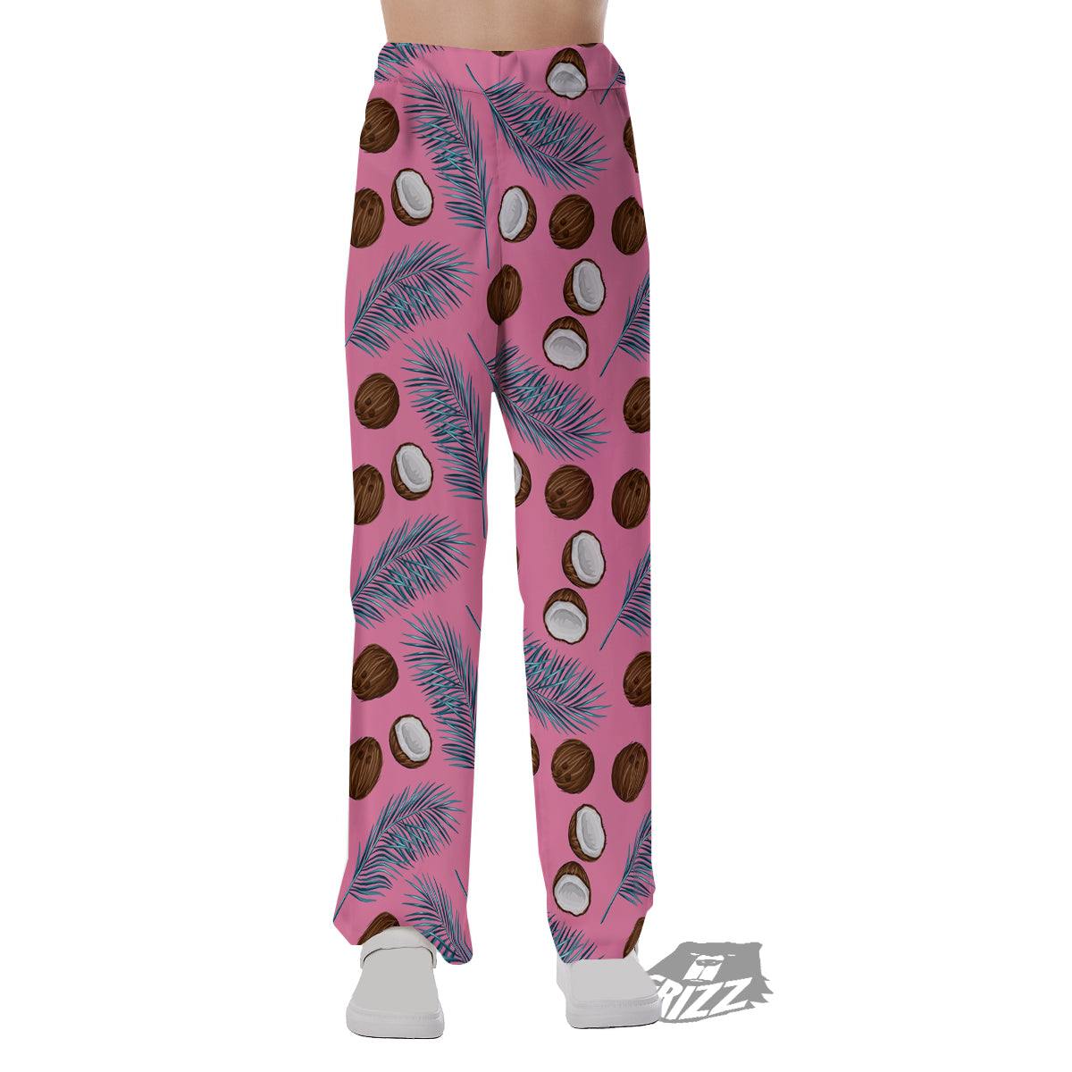 Coconut Pink And Palm Leaf Print Pattern Pajama Pants-grizzshop