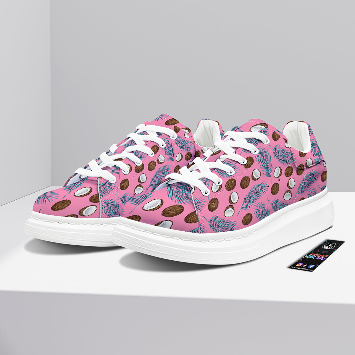 Coconut Pink And Palm Leaf Print Pattern Platform Shoes-grizzshop