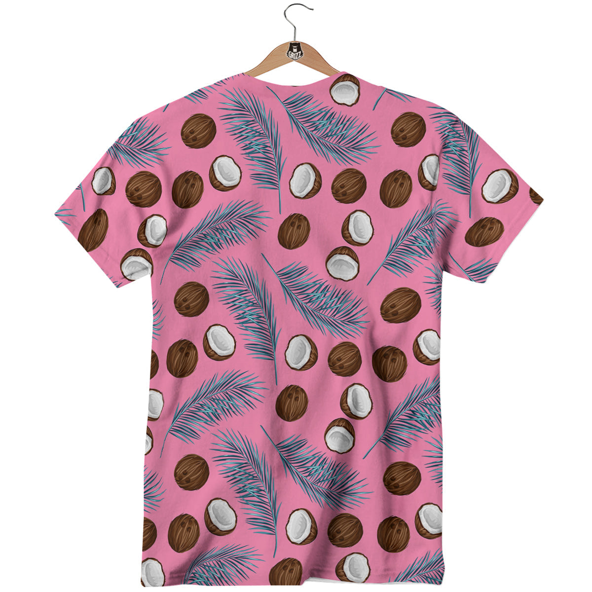 Coconut Pink And Palm Leaf Print Pattern T-Shirt-grizzshop