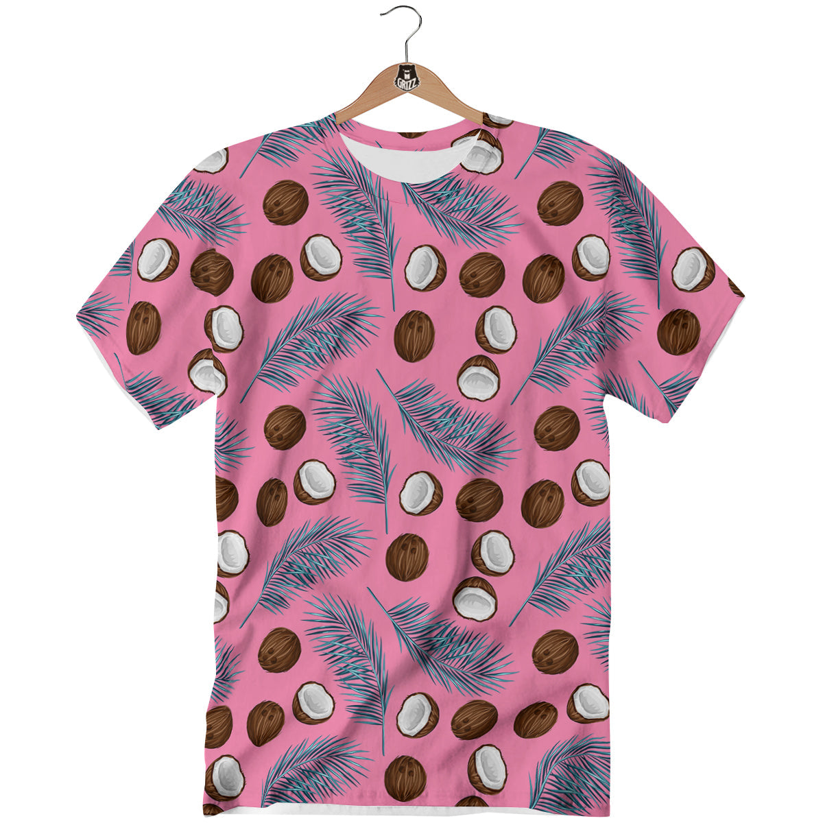 Coconut Pink And Palm Leaf Print Pattern T-Shirt-grizzshop